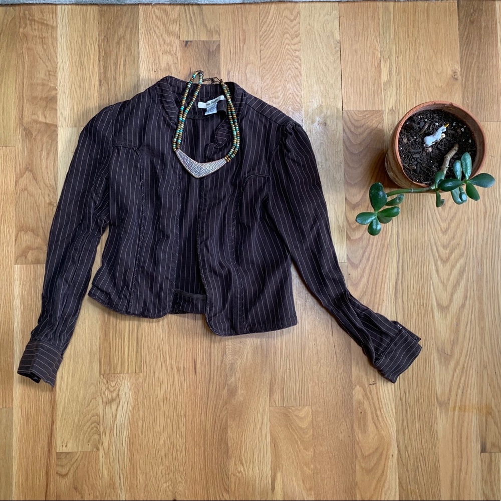 Free People Brown & Tan PinStriped Sport Jacket